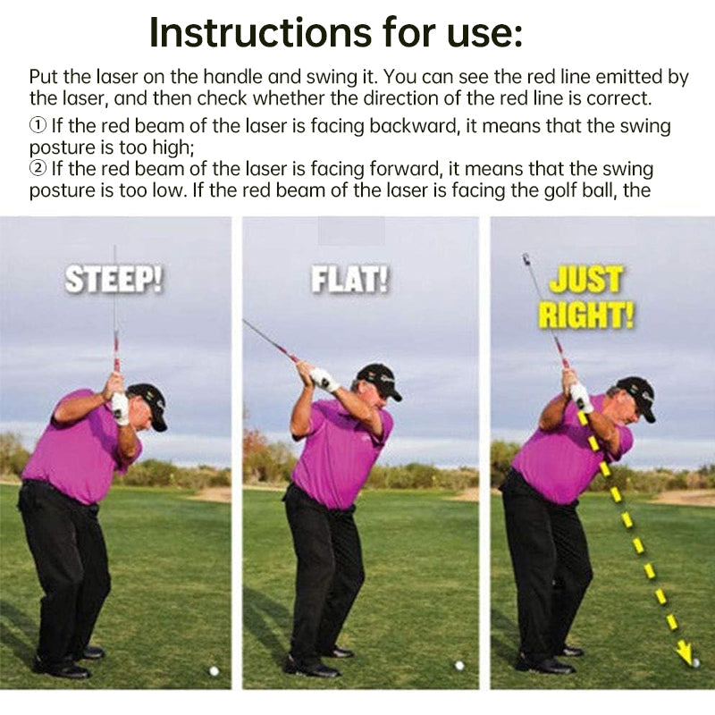 Golf swing training aid: swing plane corrector, posture indicator, indoor laser practice tool.