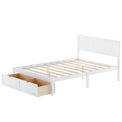 Full Size Platform Bed with Under-bed Drawers White