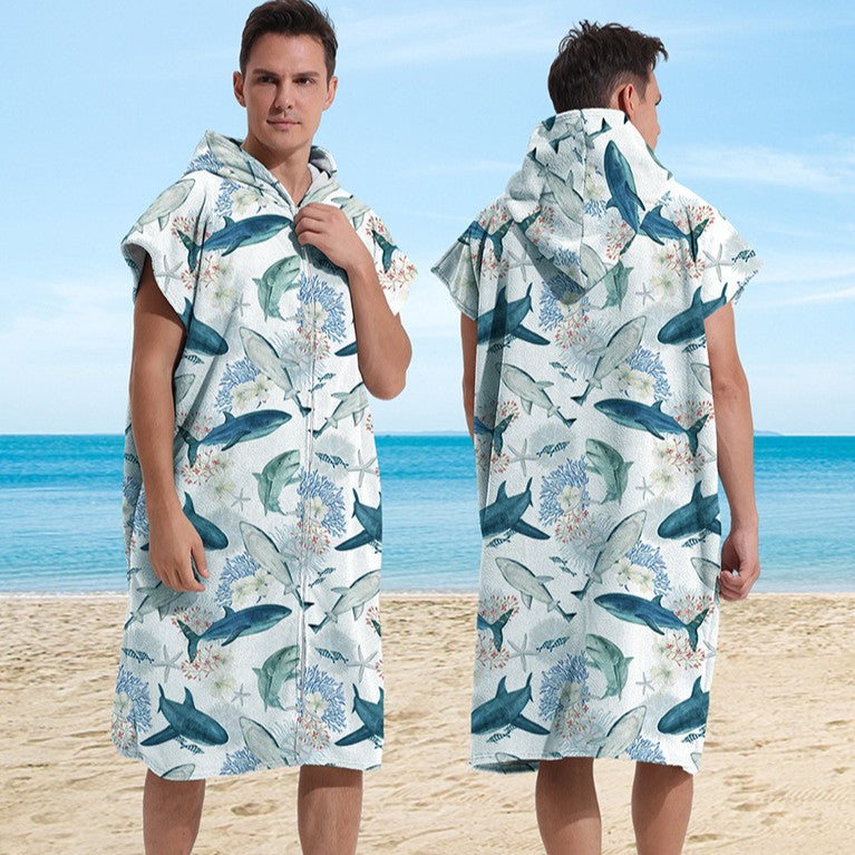 Hooded Towel Ultra-fine Fiber Zipper Wearable Bathrobe Cape Beach Towel