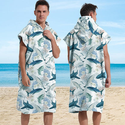 Hooded Towel Ultra-fine Fiber Zipper Wearable Bathrobe Cape Beach Towel