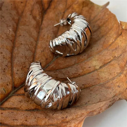Retro Metal Stud Earrings Geometric Irregular for Women Brass Jewelry Light Luxury Europe And America