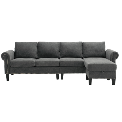 Convertible Sectional Sofa with Storage,L-shaped sofa Modern Linen Fabric Sectional Couches for Living Room,Gray