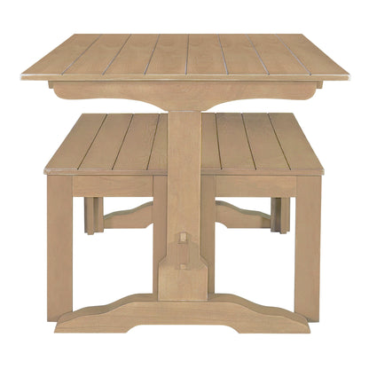 TREXM 3-piece retro dining table, rectangular stand table, and 2 4-person wooden stools (made of natural wood)