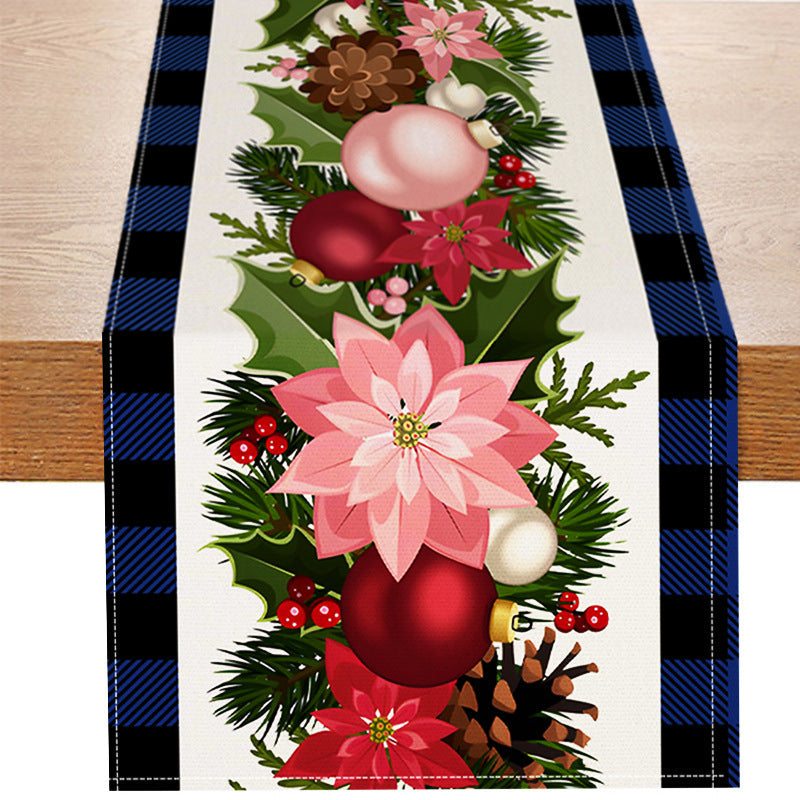 Christmas plaid linen table flag floral ball printed tablecloth entrance small tablecloth living room counter decoration tea flag