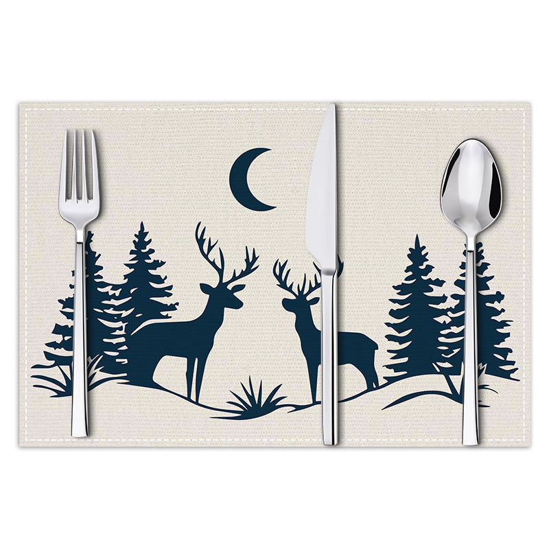 Christmas placemat reindeer print decoration insulation mat kitchen dining table coaster