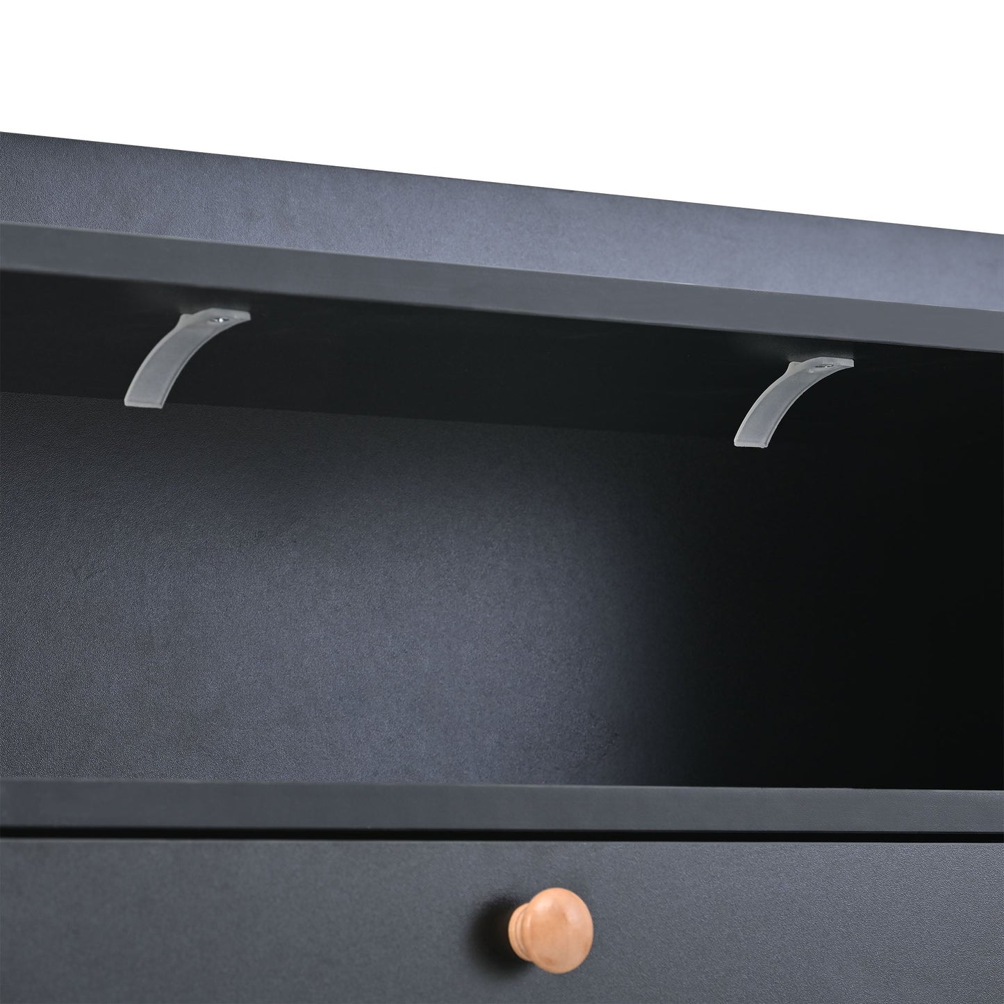 ONTREND modern shoe cabinet with 4 flipped drawers, multifunctional double-layer shoe storage with drawers, black.