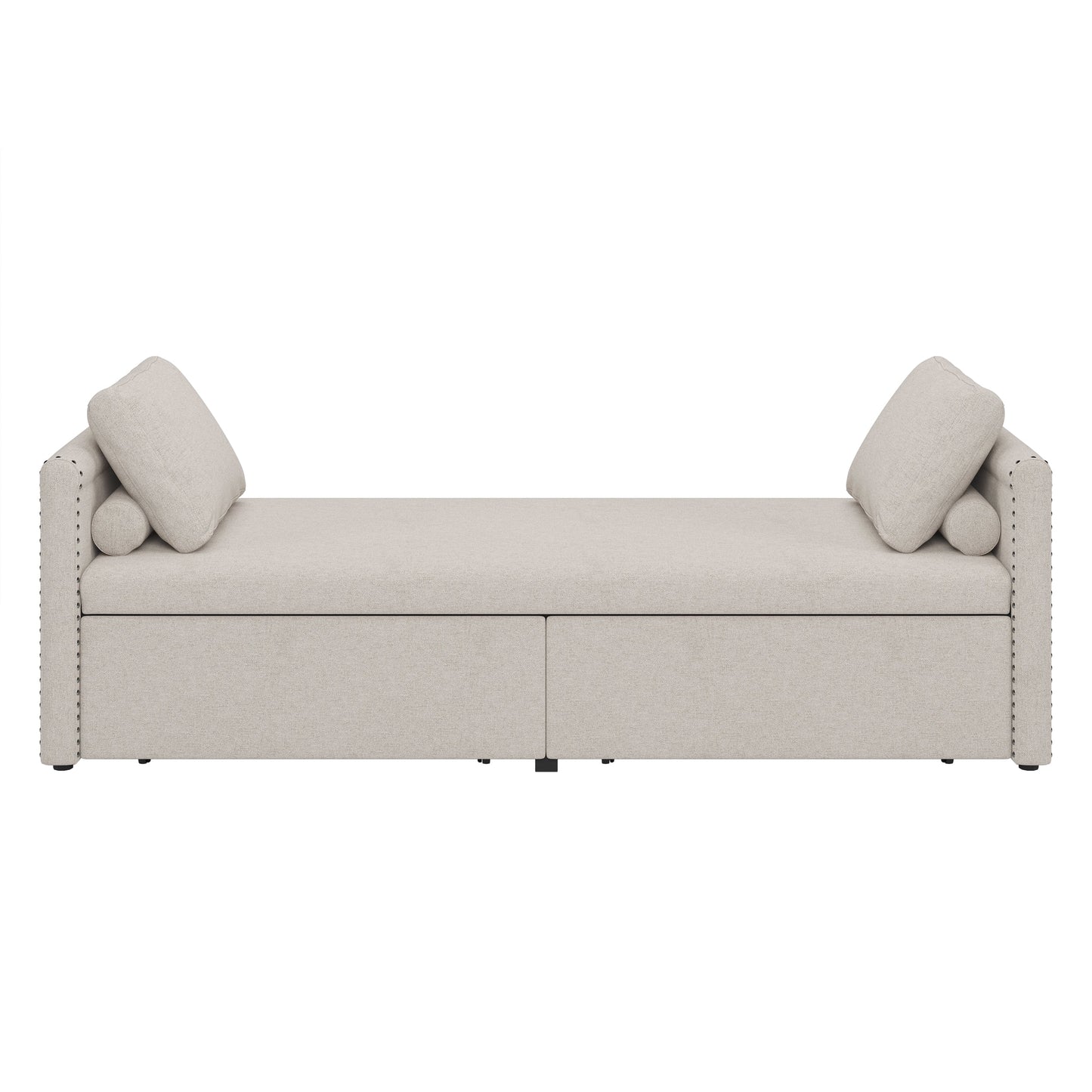 Modern cushioned lounge chair sofa bed with 2 drawers, small single sofa bed without mattress, linen, beige