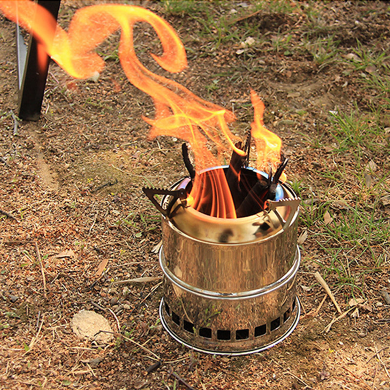 Outdoor Firewood Stove Stainless Steel Barbecue Grill Wood Charcoal Solid Alcohol Heater Warming Furnace