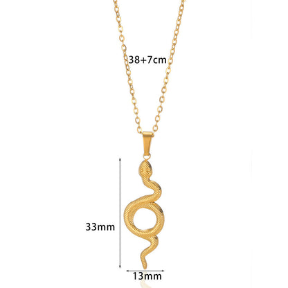 Spirit Snake Pendant Retro Style Personalized Necklace Women's Stainless Steel Gold Plated