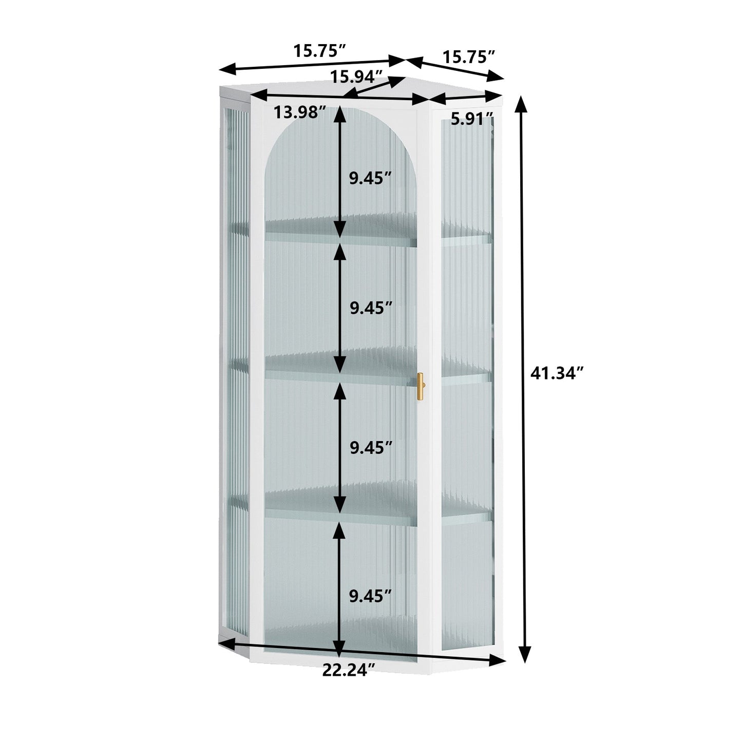 Glass Door Wall Mounted Corner Cabinet with Featuring Four-tier Storage  White