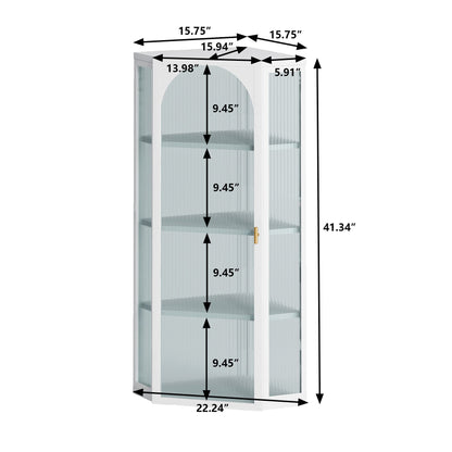 Glass Door Wall Mounted Corner Cabinet with Featuring Four-tier Storage  White