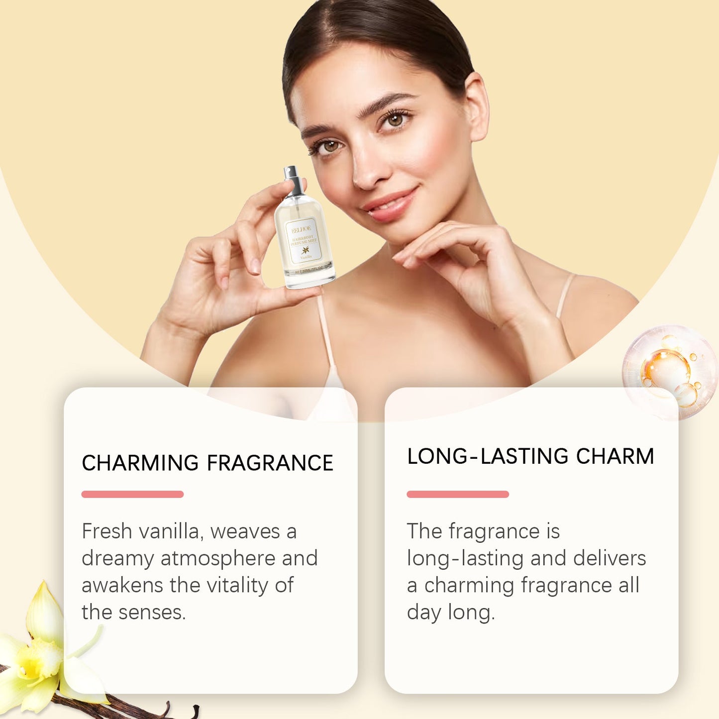 Vanilla Body Hair Perfume Spray Long-Lasting Light Fragrance Fresh Floral Fragrance Ladies Niche Perfume Spray