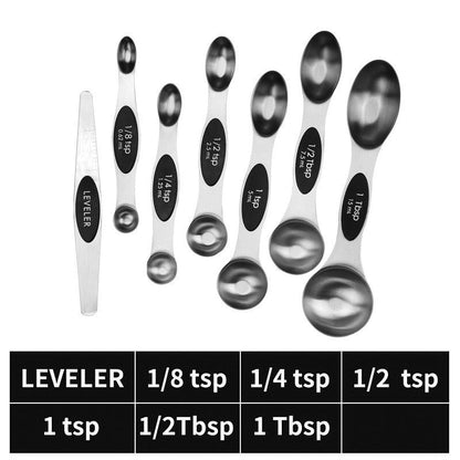 Stainless steel double headed magnetic suction spoon 8-piece set 9-piece set baking tool scale spoon set kitchen seasoning spoon
