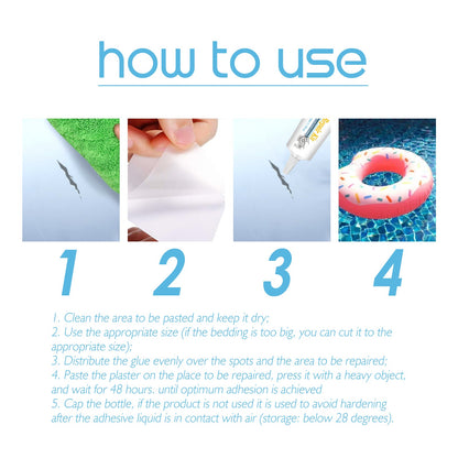 Pool Repair Kit, Swimming Ring Air Cushion Tent Crack Leakage Waterproof Transparent Adhesive Repair Subsidy