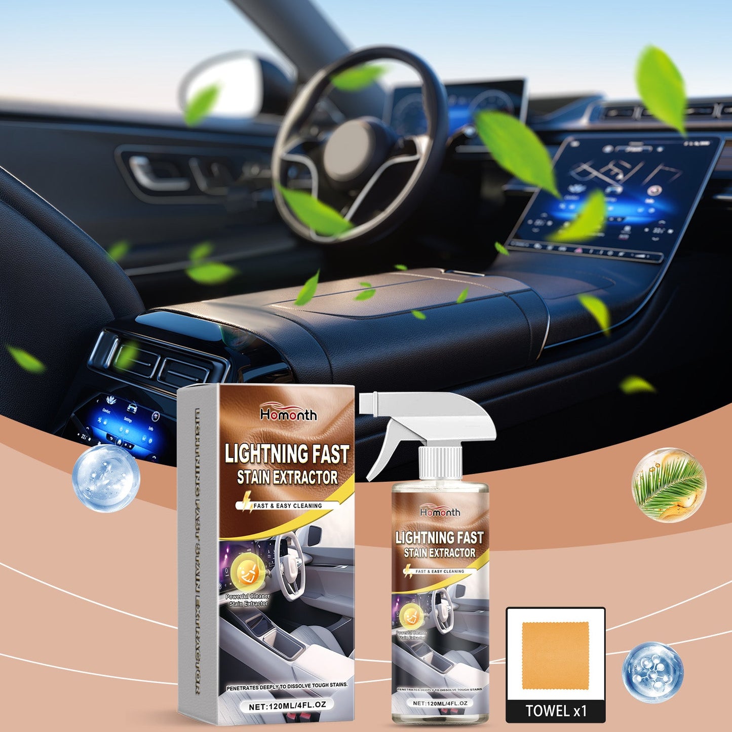 Car Interior Cleaning Agent, Leather Fabric Plastic Effective Cleaning And Stain Removal Cleaner