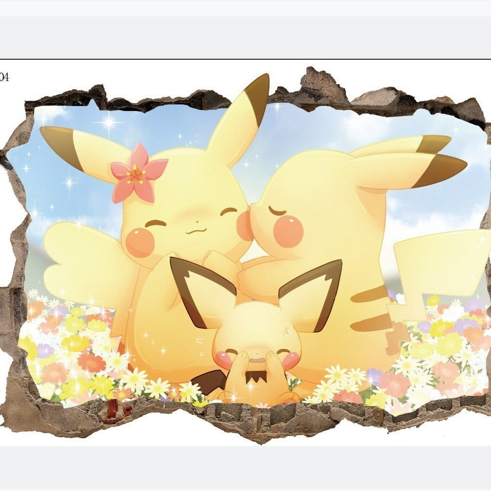 New 3D Pikachu Wall Sticker Pok é mon Wallpaper Self adhesive Cartoon Graffiti Anime Poster Children's Room PVC
