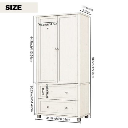 70 inch high kitchen pantry storage cabinet with 2 drawers and 3 shelves, large storage cabinet (antique white)