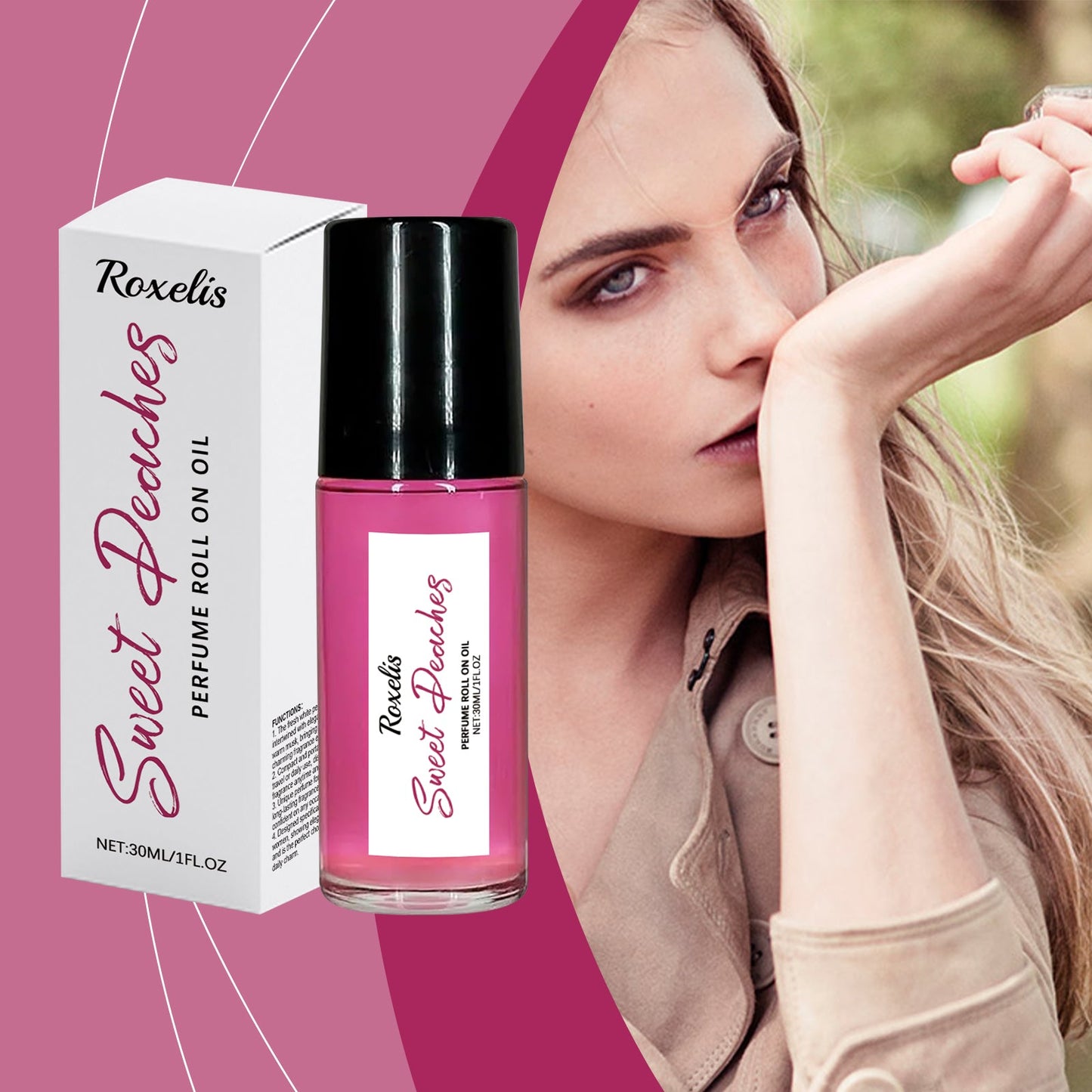 Peach Pink Ball Perfume, Small Fresh Roller Perfume Fresh Light Fruit Peach Ball Perfume