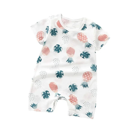 Cotton Newborn Baby Cartoon Short Sleeve Knitted Romper Boy Girl Summer Clothes Bebe Thin Pajamas One Pieces Bodysuit 0-24M