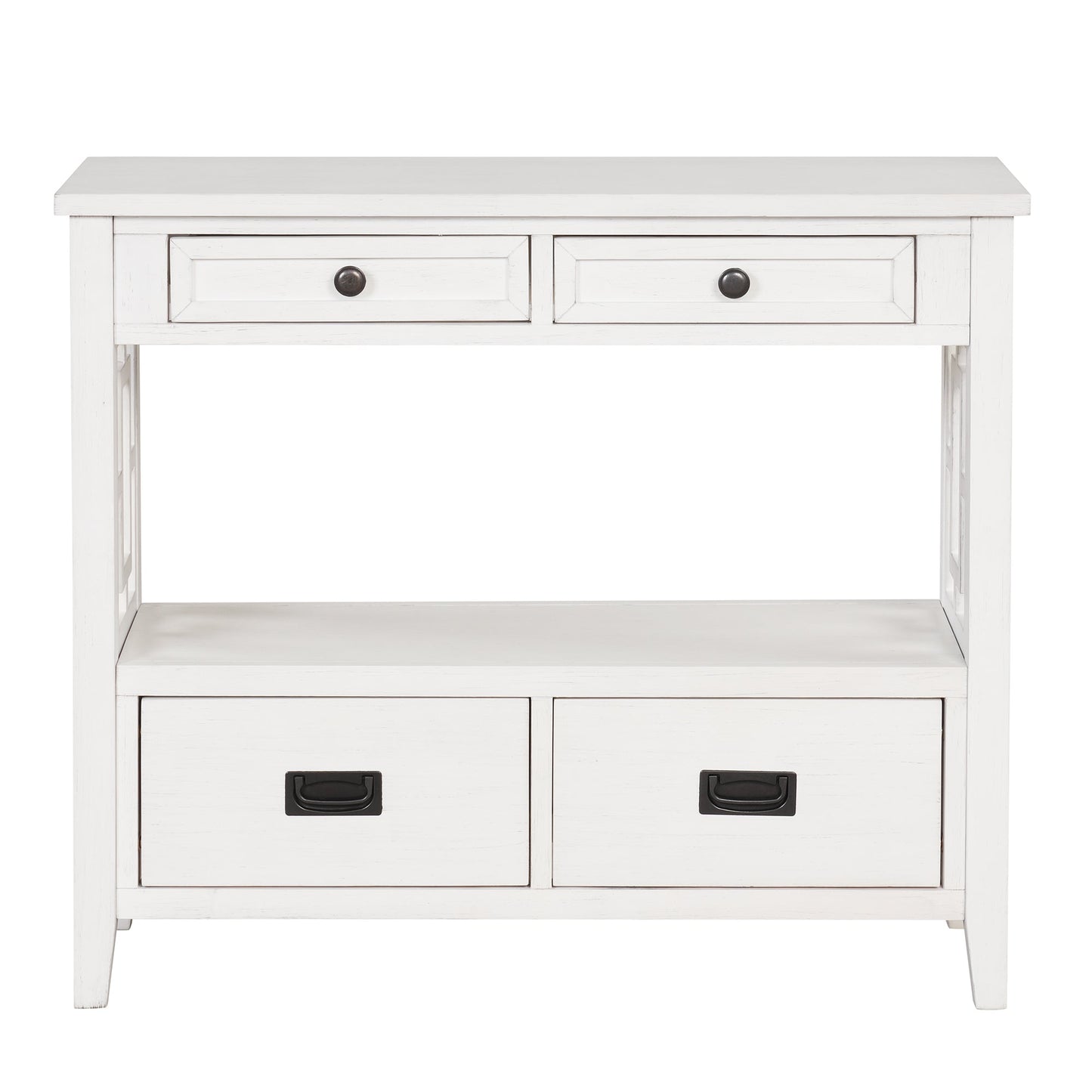 36'' Farmhouse Pine Wood Console Table Entry Sofa Table with 4 Drawers & 1 Storage Shelf (Antique White)