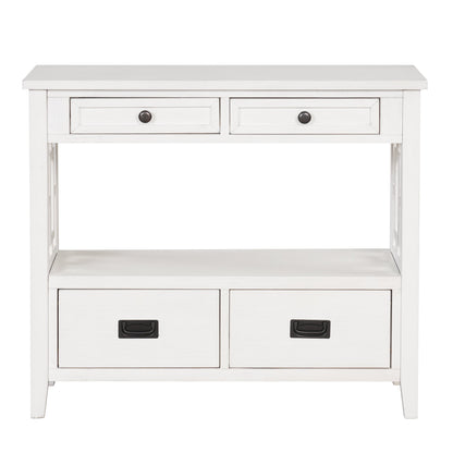 36'' Farmhouse Pine Wood Console Table Entry Sofa Table with 4 Drawers & 1 Storage Shelf (Antique White)