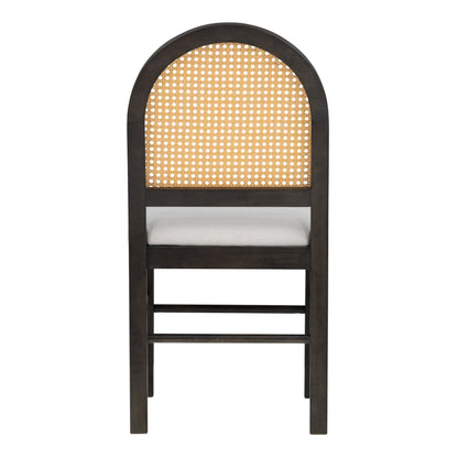 TREXM 5-piece retro functional cutlery set with 1 expandable dining table and 4 cushioned chairs with rattan backrests (espresso