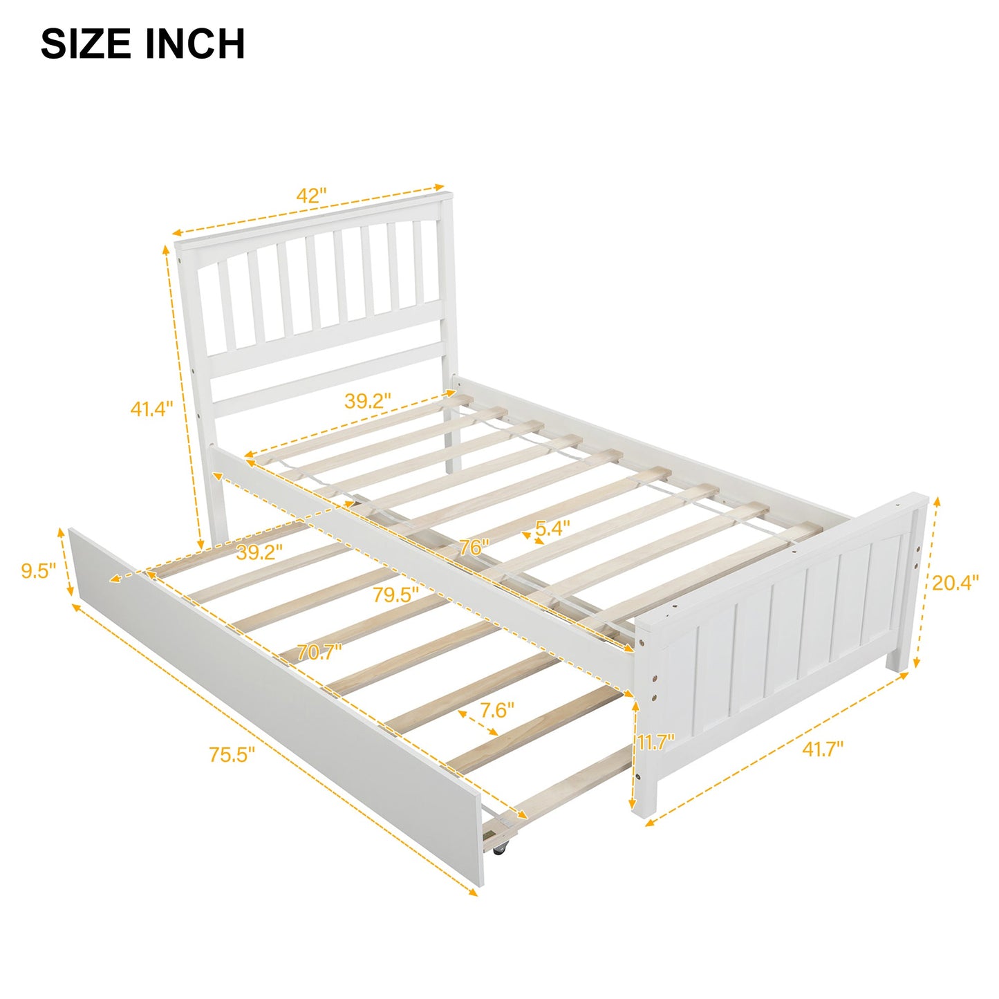 Twin size Platform Bed with Trundle White