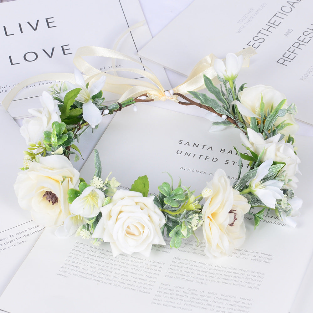 Simulated Rose Blossoms Adjustable Headwear Wreath Bridal Fairy Princess Birthday Performance Headwear