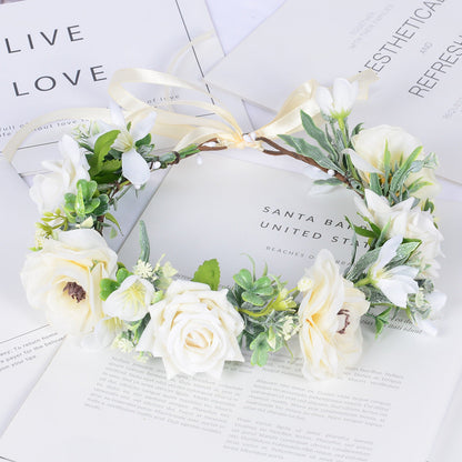 Simulated Rose Blossoms Adjustable Headwear Wreath Bridal Fairy Princess Birthday Performance Headwear