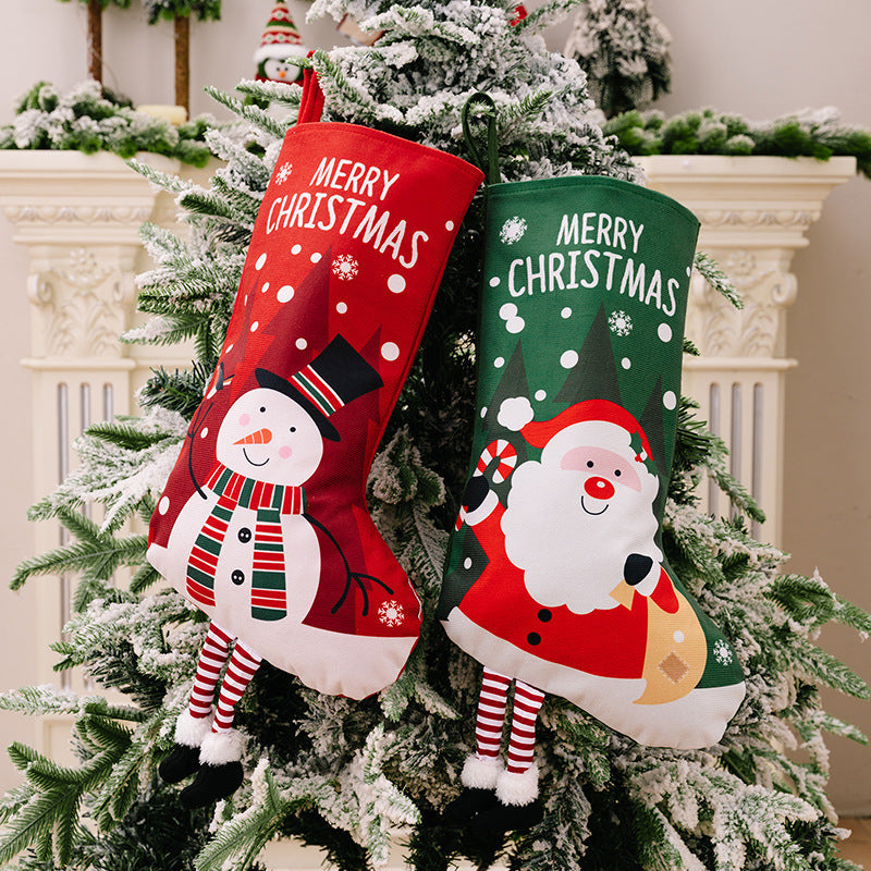 Christmas decorations, colorful prints, Christmas socks, Santa Claus gift socks, snowman gift bags, red and green leg hanging Christmas socks