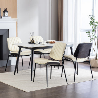 2-piece retro linen chair set with curved wooden backrest, cushioned seat, adjustable metal legs, (Beige PU)