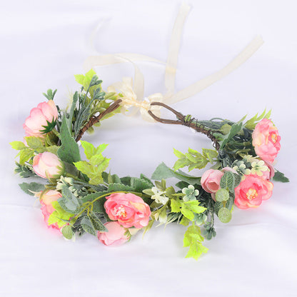 Flower garland headwear, forest style girl, sweet vacation, photography, hair accessories, simulated flowers, green leaves, flower garland