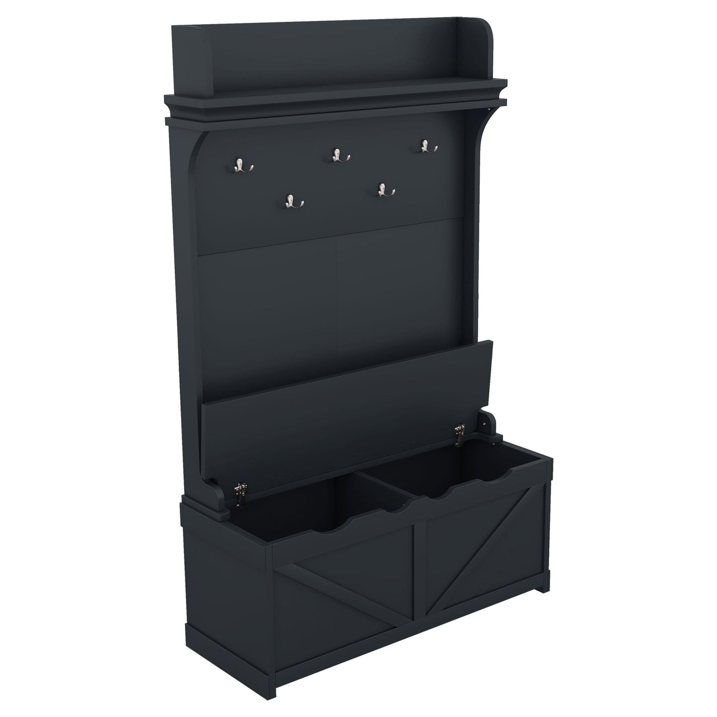 Hall tree with storage desk, entrance desk with drawers and 5 hooks, display rack, dark blue
