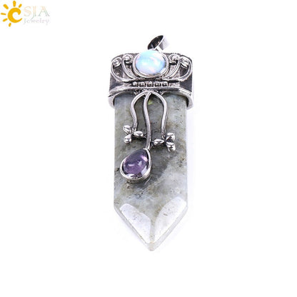 CSJA Vintage Large Natural Stone Sword-Shaped Pendant Jewelry Striped Crystal Agate Tiger Eye Jewelry Pendant Without Chain