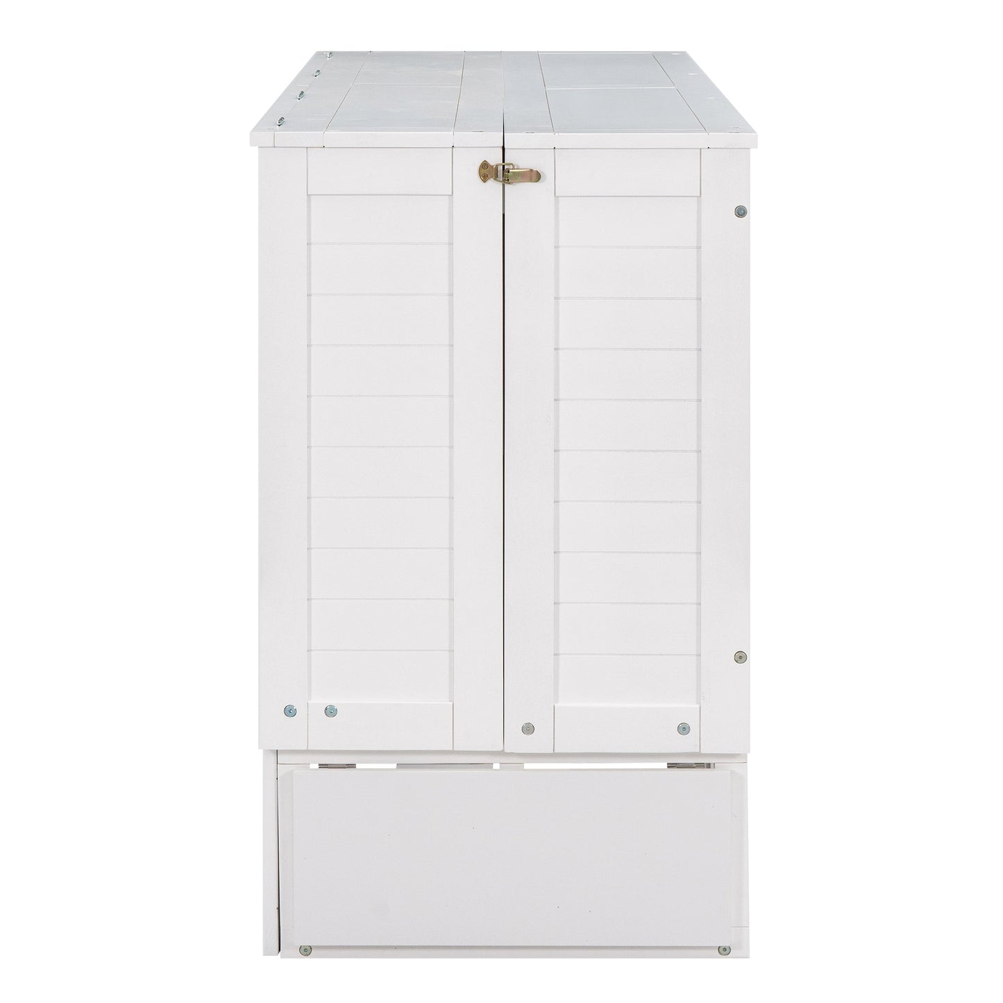 Queen Size Mobile Murphy Bed with Drawer and Little Shelves on Each Side White