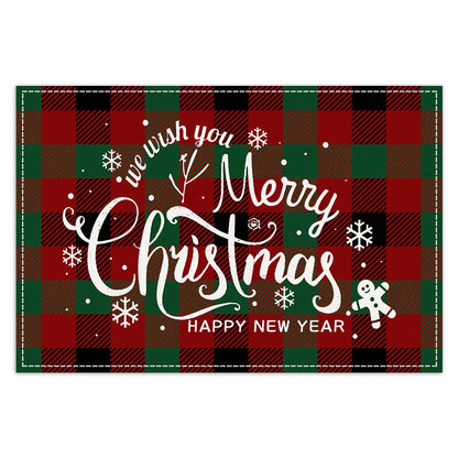 Christmas Tree Elk Printed Meal Mat Christmas Striped Checkered Table Mat White Hemp Western Food Mat
