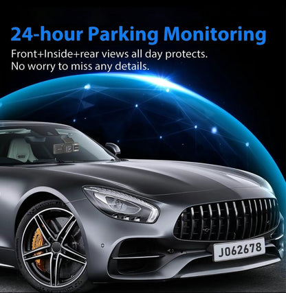 3-Camera Dash Cam – Front, Rear & Inside Car Recorder with WiFi & Night Vision