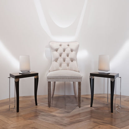 Nikki Collection Modern High-end Tufted Solid Wood Contemporary Velvet Upholstered Dining Chair 2-Pcs SetBeige