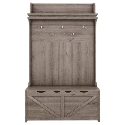 Hall tree with storage desk, entrance desk with drawers and 5 hooks, display rack,Oak