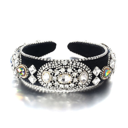 Fashionable Baroque Retro Inlaid Colored Water Diamond Sponge Head Hoop