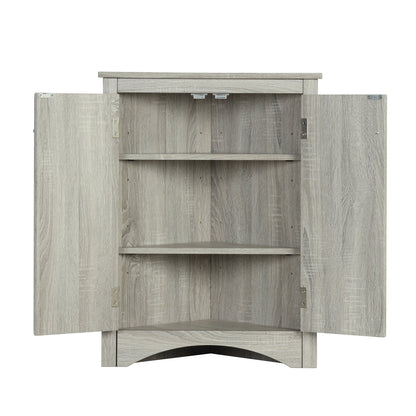 Oak Triangle Bathroom Storage Cabinet with Adjustable Shelves, Freestanding Floor Cabinet for Home Kitchen