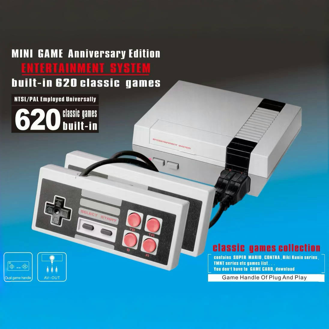 NES620 all-in-one TV game console two-player red and white 8-bit NES620 home use