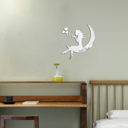 Moon Girl Mirror Sticker 1mm Acrylic 3D Wall Decal for Room and Bedroom Decorations