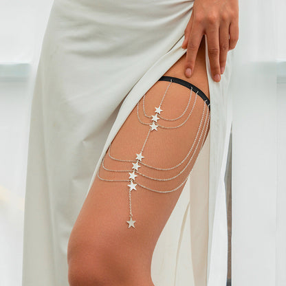 Pure desire butterfly tassel leg chain female sweet cool multi-layer chain star shaped leg ring sexy thigh chain