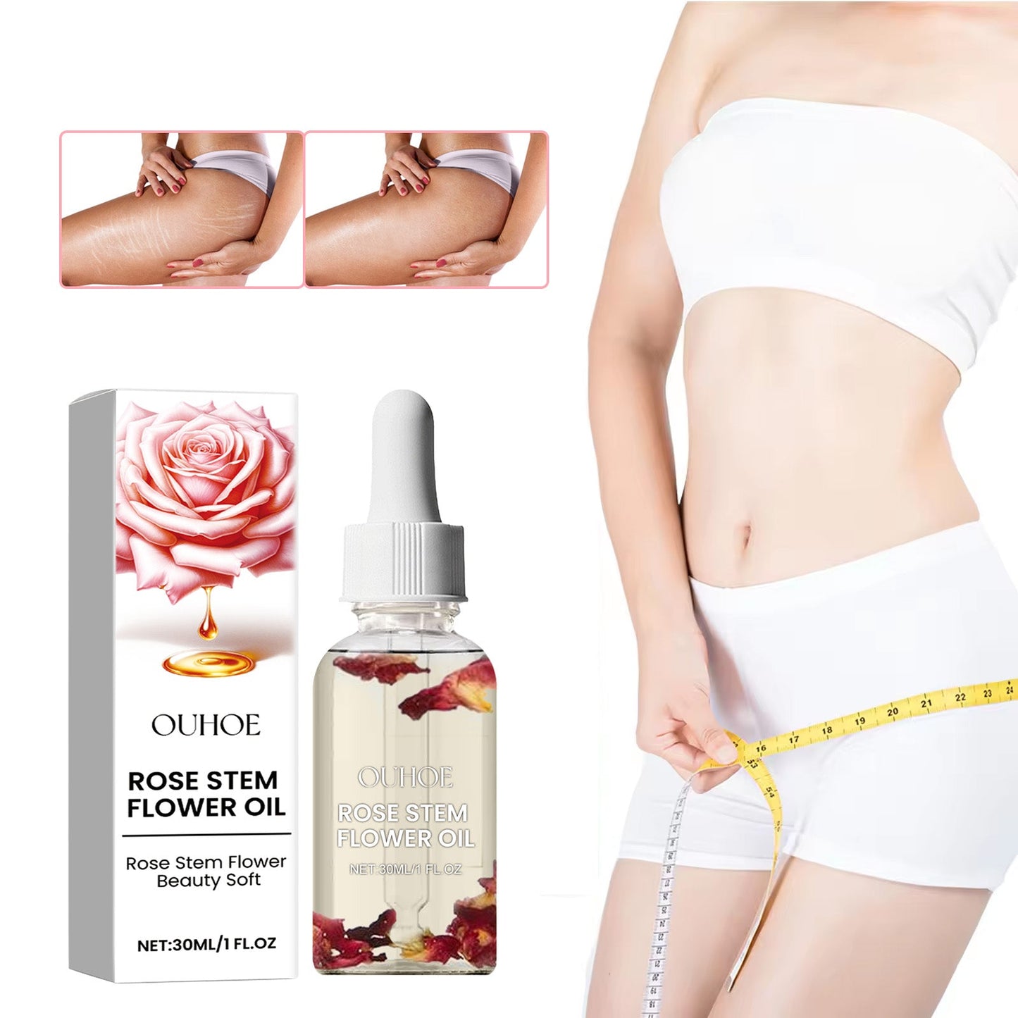 Rose Stem Flower Oil, Body Skin Massage Treatment Moisturizing And Firming Loose Skin Slimming Treatment Oil