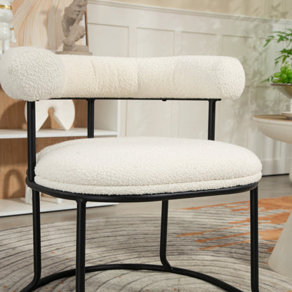 COOLCOOL Boucle dining chair set of two, medieval modern curved backrest chair, round cushion (beige Boucle)