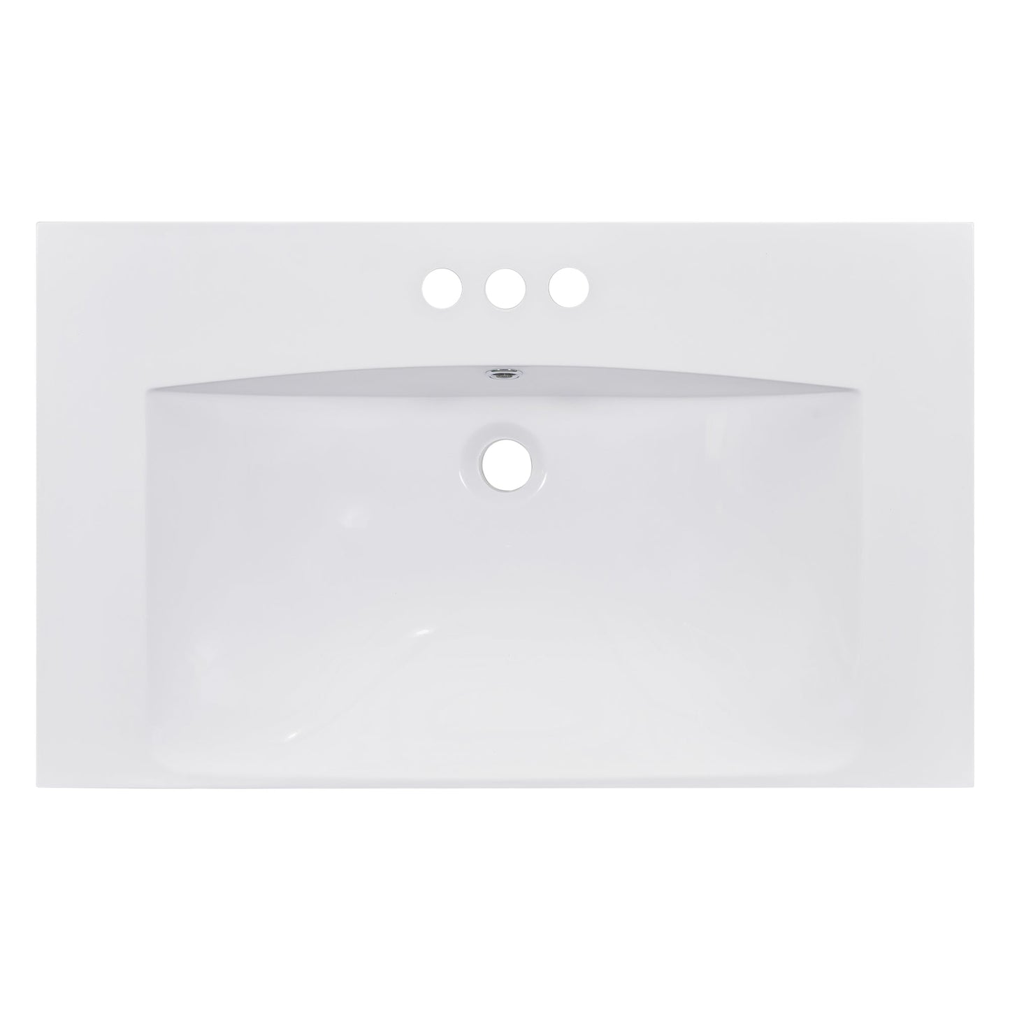 30" Single Bathroom Basin Sink, Vanity Top Only, 3-Faucet Holes, Resin