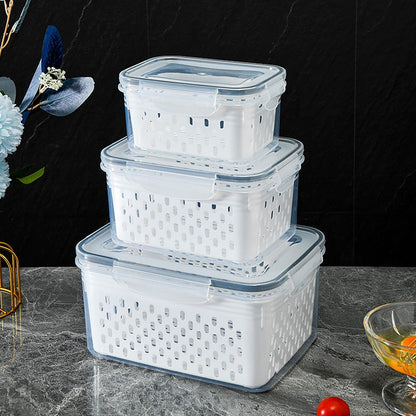 Kitchen food sealed preservation box fruit and vegetable drainage plastic storage box with lid