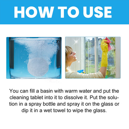 Glass Cleaning Tablets, Car Home Bathroom Polishing Mirror To Remove Scale Clear Sight Anti-Fog