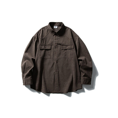Used washed casual loose long sleeved shirt jacket men's workwear shirt